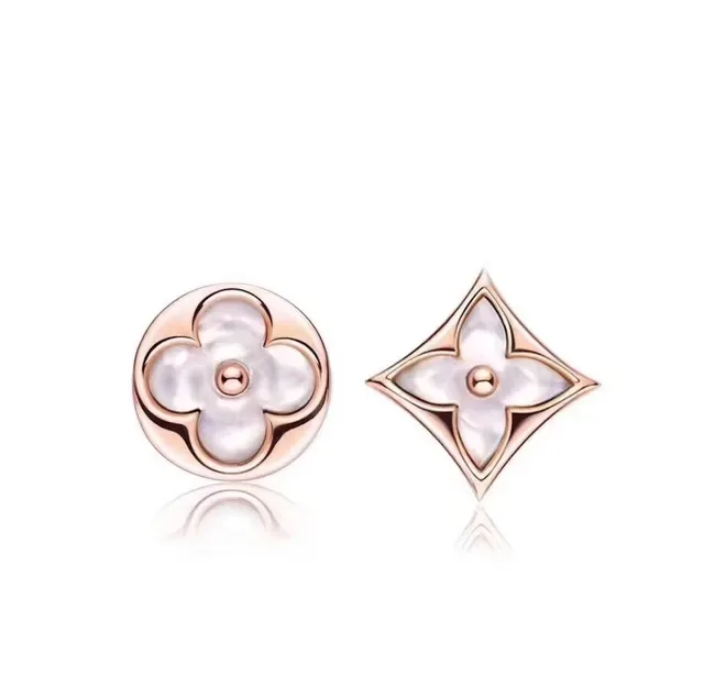 Floral Quatrefoil Mother-of-Pearl Inlay Rose Gold-Tone Stud Earrings 5