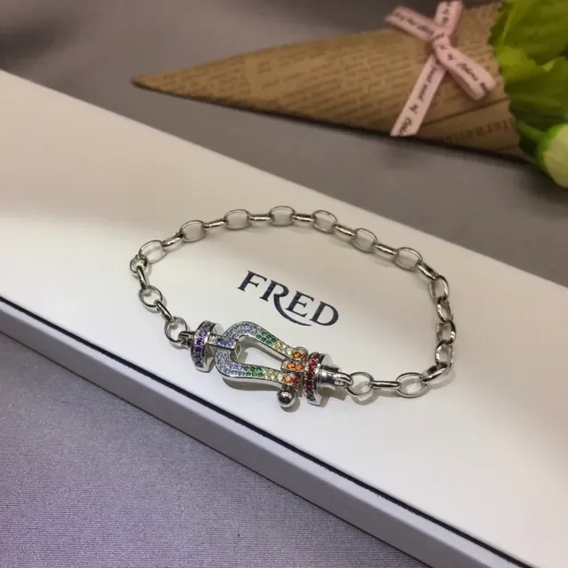 Fred Rainbow Pavé Shackle Clasp Silver Chain Bracelet 3