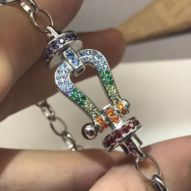 Fred Rainbow Pavé Shackle Clasp Silver Chain Bracelet 4