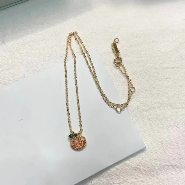 Fruit-Shaped Micro-Pave Orange-Red Gradient Pendant Necklace 5