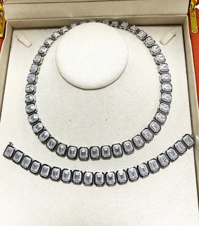 Geometric Channel-Set Multi-Stone Choker Necklace 7