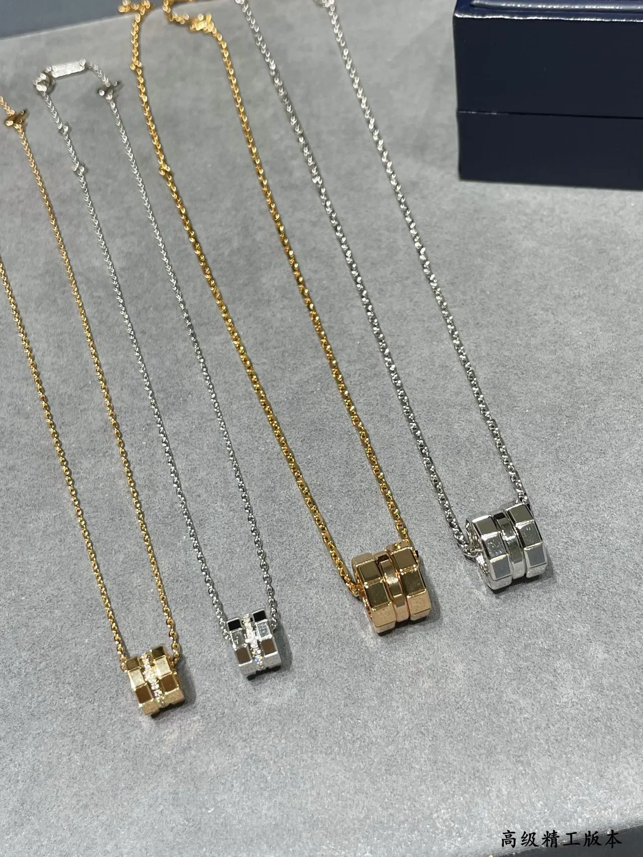 Gold and Silver Faceted Hexagonal Multi-Ring Pendant Necklaces 2