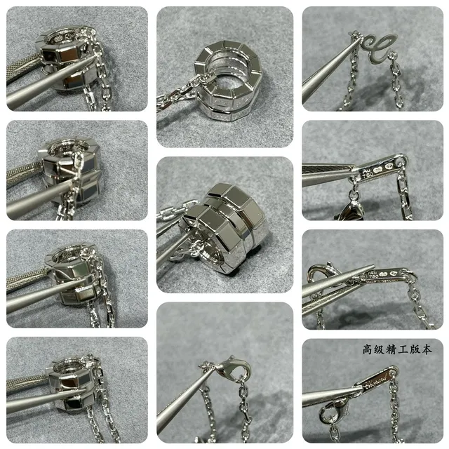 Gold and Silver Faceted Hexagonal Multi-Ring Pendant Necklaces 3