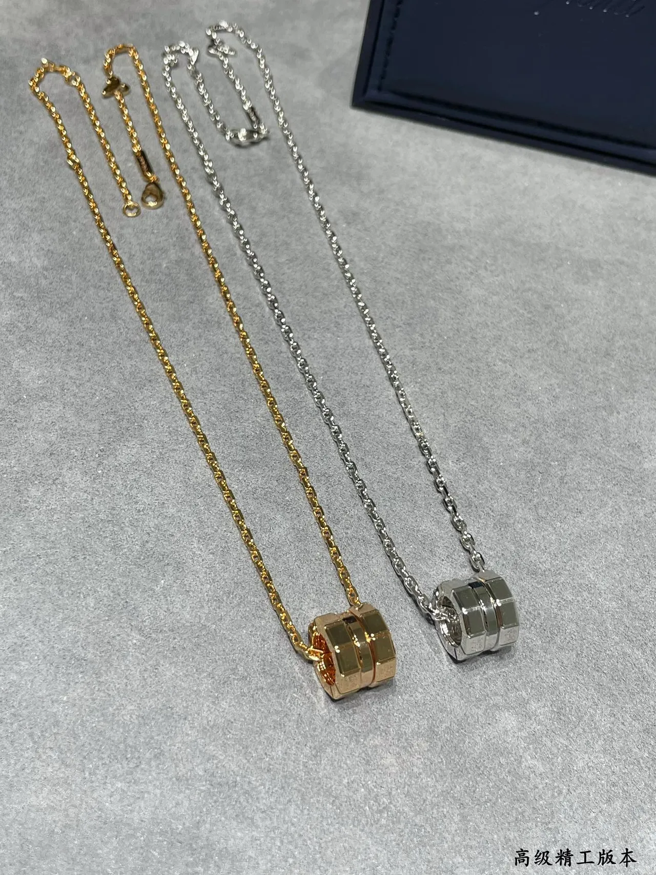 Gold and Silver Faceted Hexagonal Multi-Ring Pendant Necklaces 7
