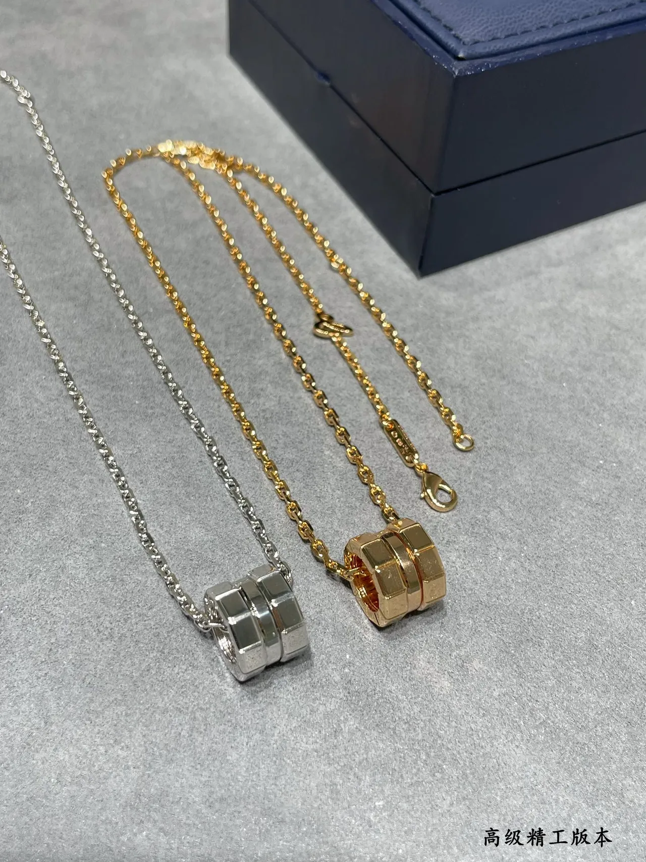 Gold and Silver Faceted Hexagonal Multi-Ring Pendant Necklaces 8