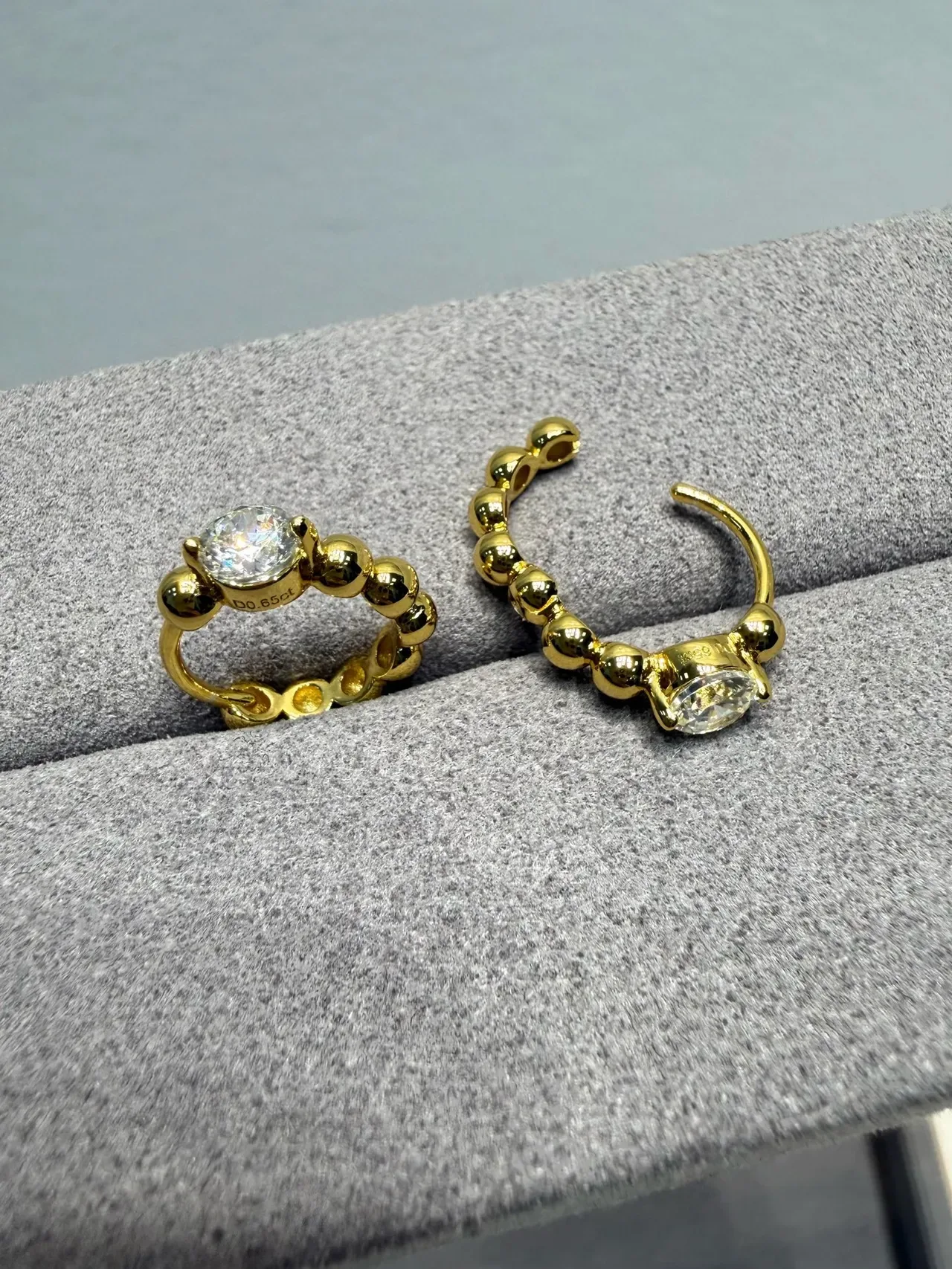 Gold and Silver Tone Beaded Band Faceted Stone Rings 6