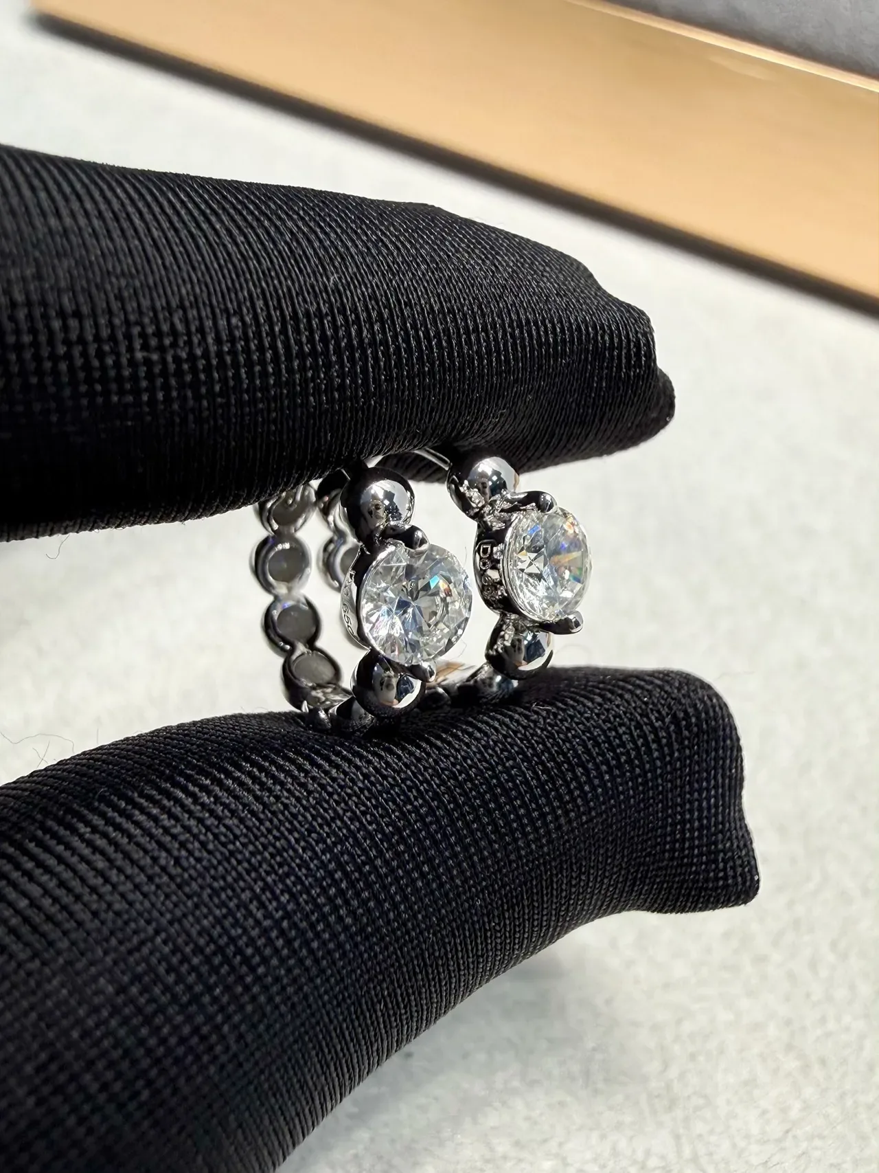 Gold and Silver Tone Beaded Band Faceted Stone Rings 7