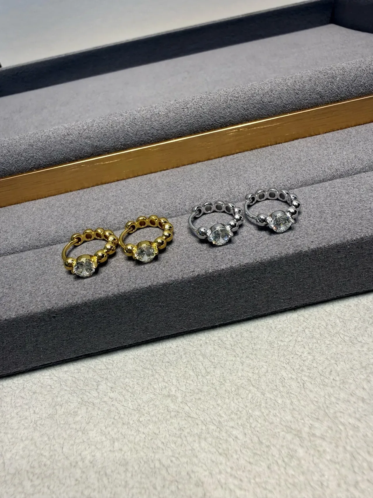 Gold and Silver Tone Beaded Band Faceted Stone Rings 9