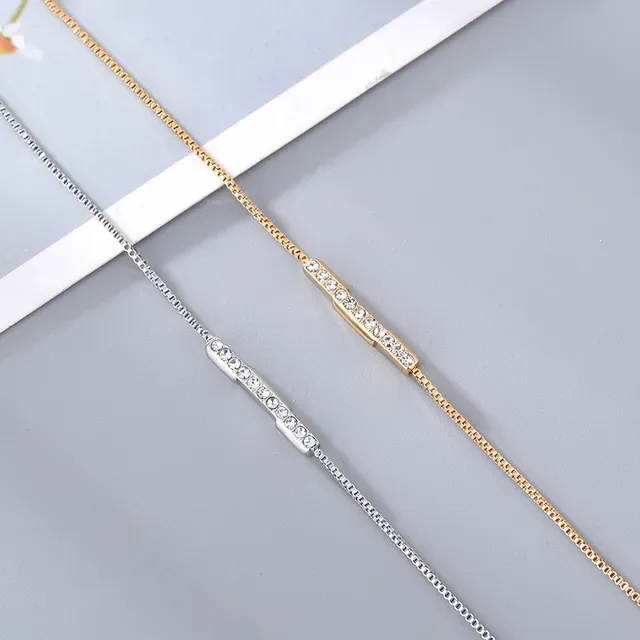 Gold and Silver Tone Pave Crystal Bar Pendant Necklaces 4