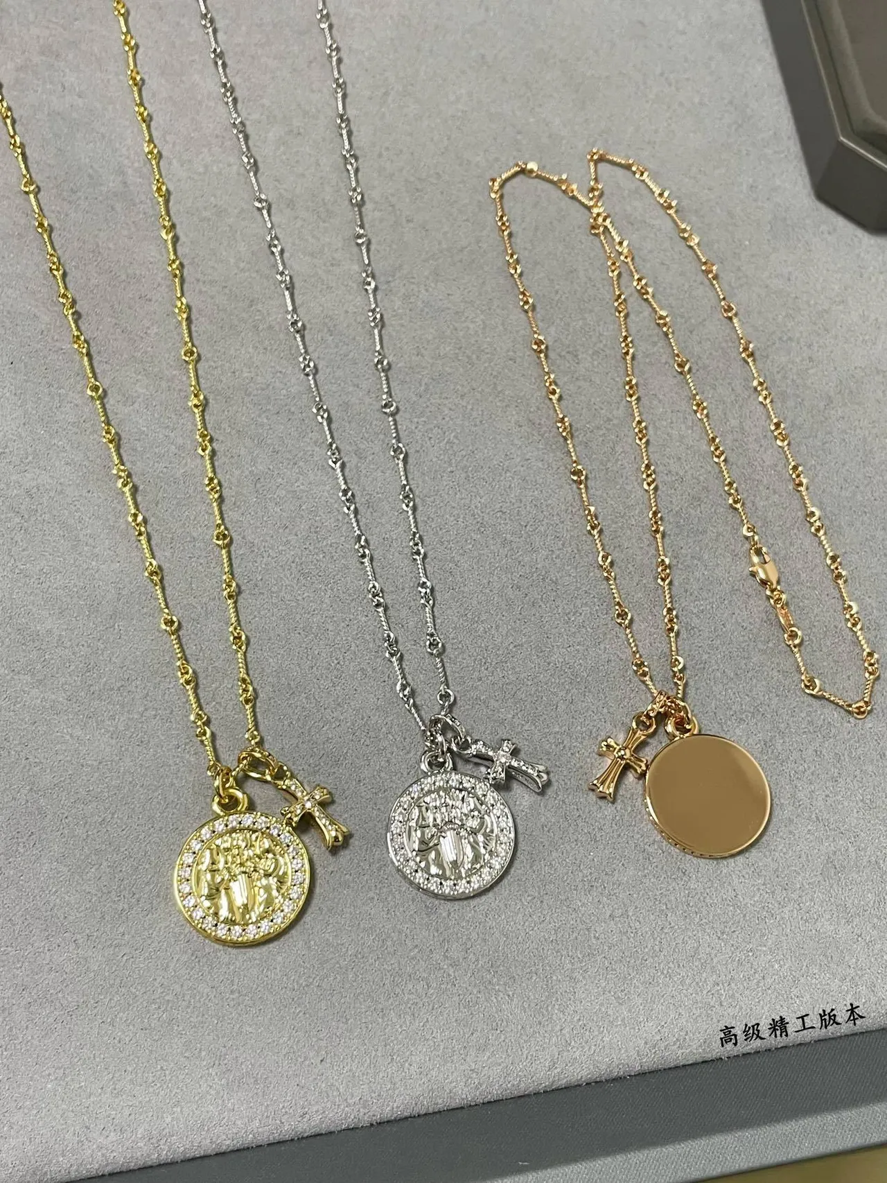 Gold and Silver Tone Pave-Crystal Medallion Cross Pendant Necklaces 7