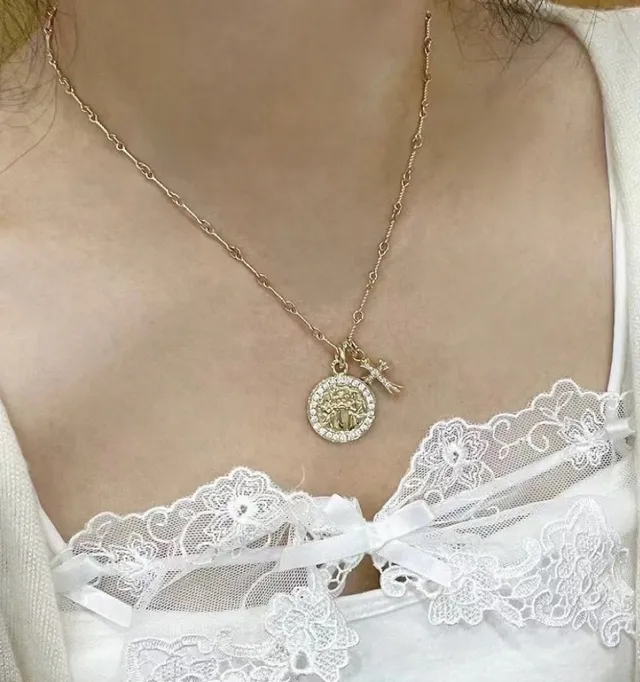 Gold and Silver Tone Pave-Crystal Medallion Cross Pendant Necklaces 8