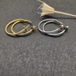 Gold and Silver Twisted Rope Pavé Hoop Earrings