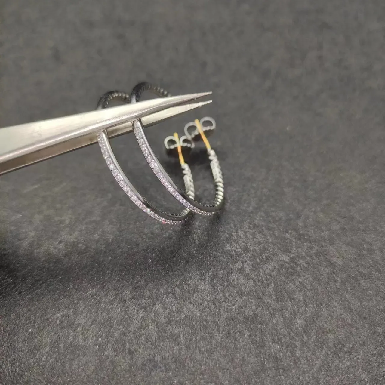 Gold and Silver Twisted Rope Pavé Hoop Earrings 2