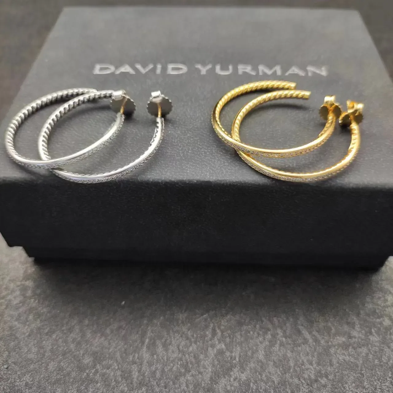 Gold and Silver Twisted Rope Pavé Hoop Earrings 3