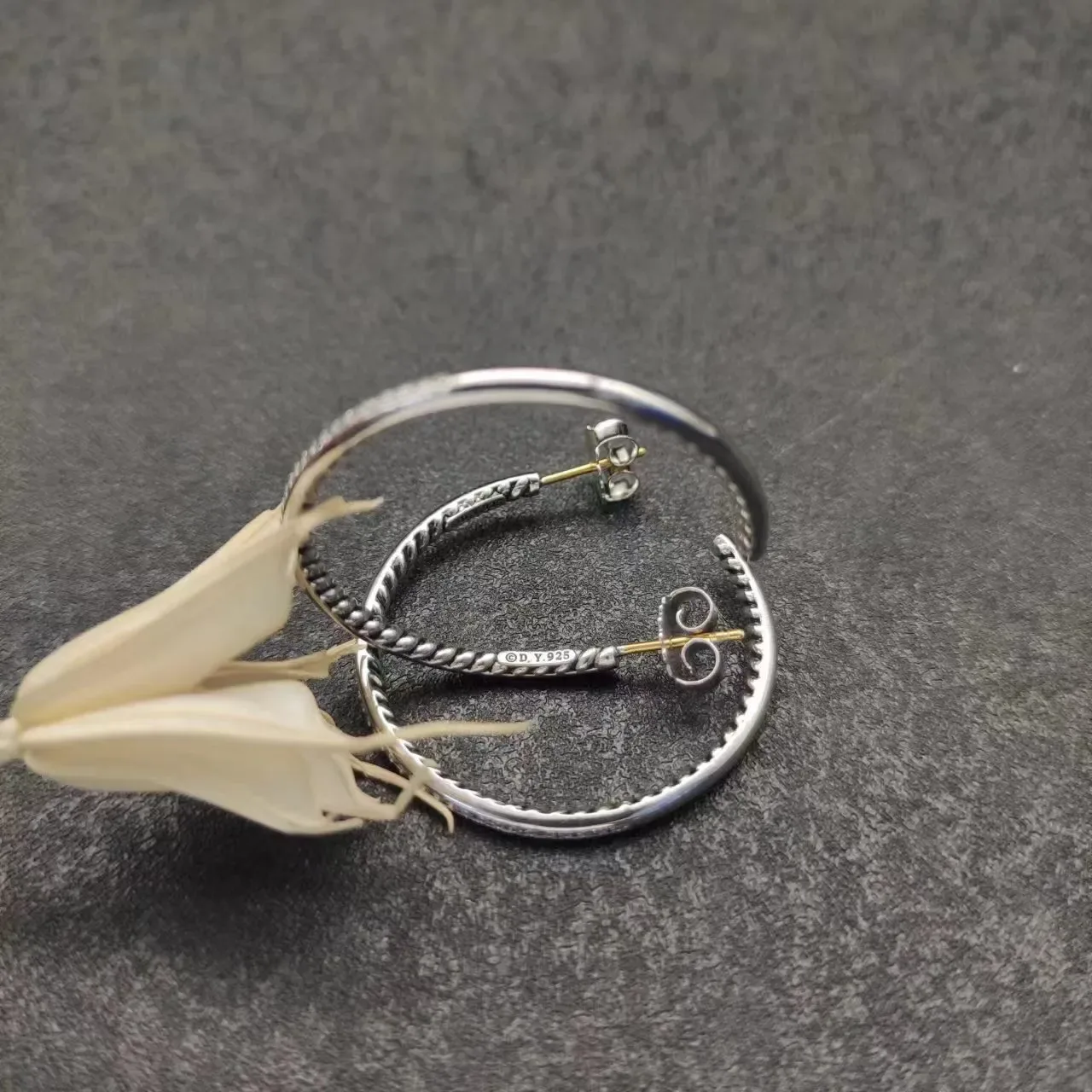 Gold and Silver Twisted Rope Pavé Hoop Earrings 5