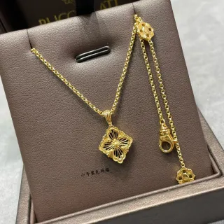 金黑花边吊坠四叶花卉图案项链