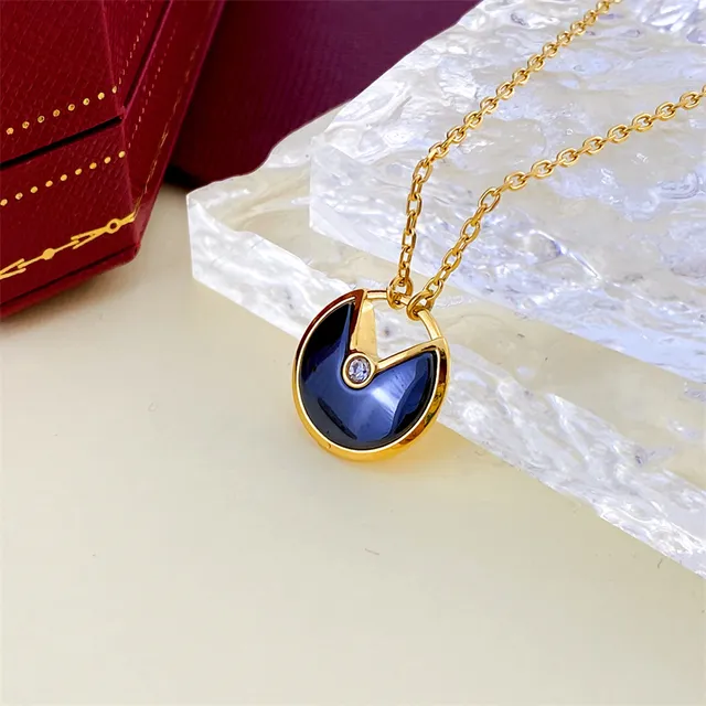 Gold Blue Open-Circle Pendant Colored Enamel Cabochon Necklace 6