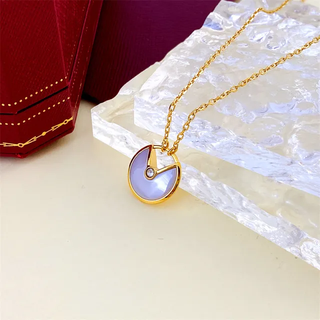 Gold Blue Open-Circle Pendant Colored Enamel Cabochon Necklace 7