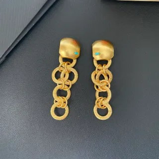 Gold Blue Textured Chain-Link Earrings