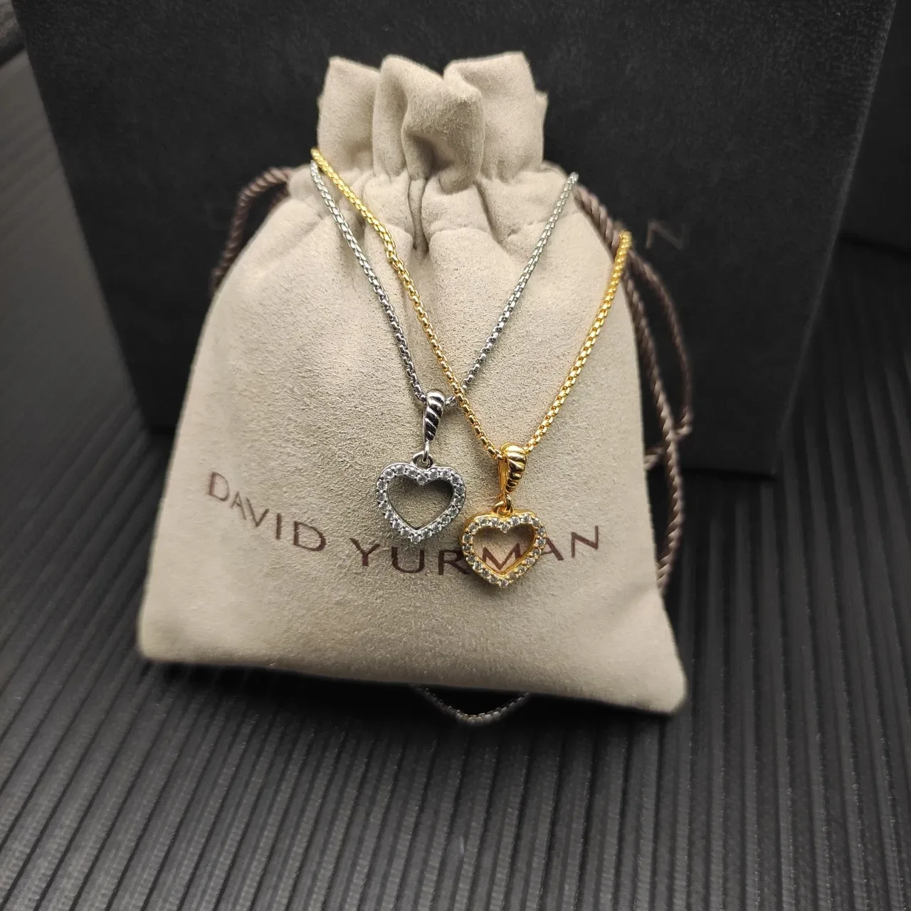 Gold Box Chain Pavé Open-Heart Pendant Necklace 4