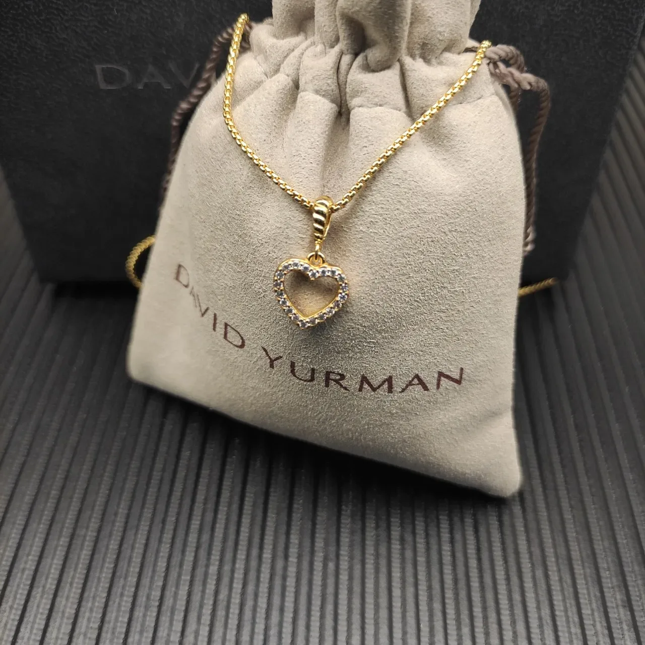 Gold Box Chain Pavé Open-Heart Pendant Necklace 6
