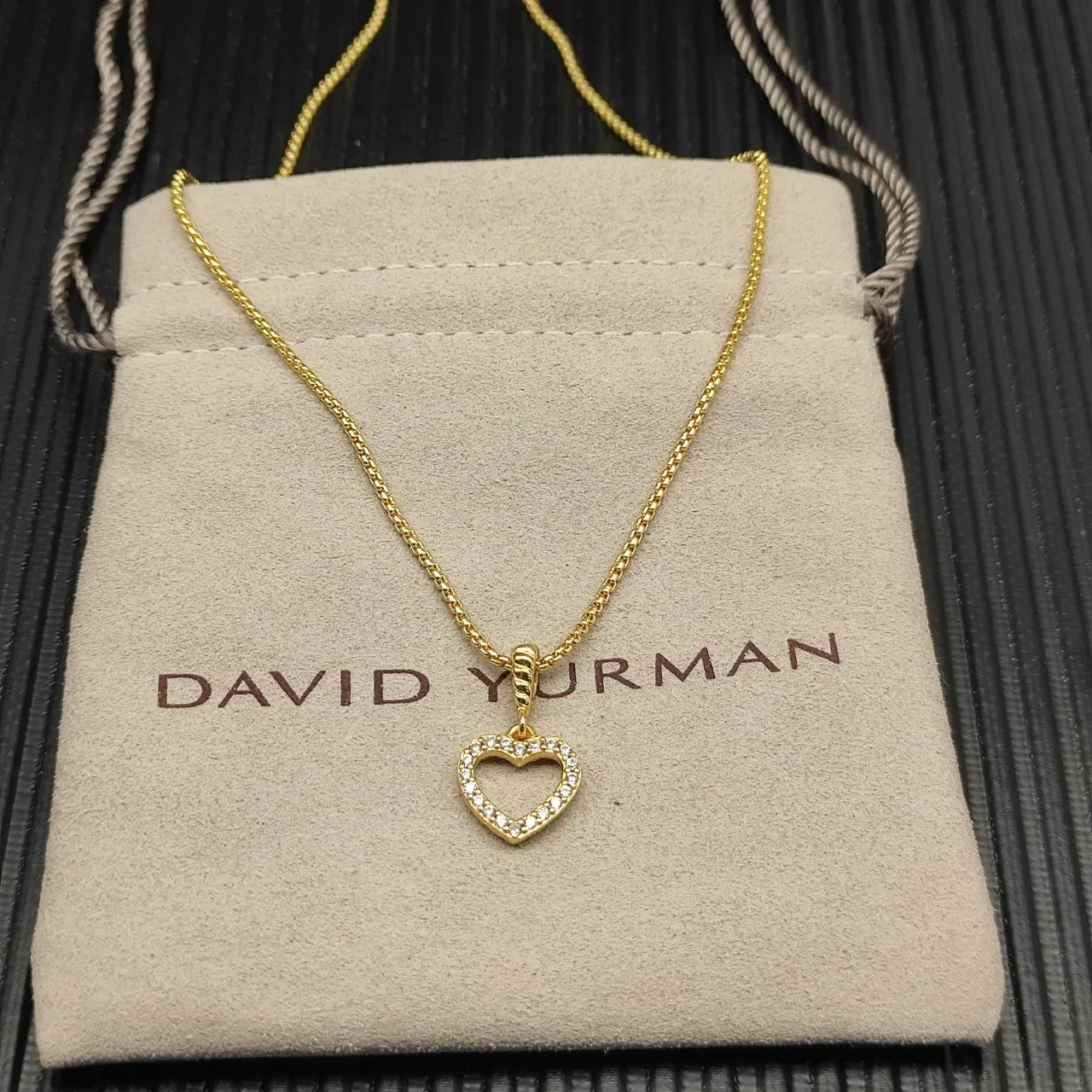 Gold Box Chain Pavé Open-Heart Pendant Necklace 9
