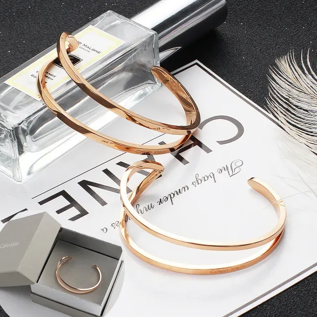 Gold Gray Double-Band Open Cuff Bracelet 3