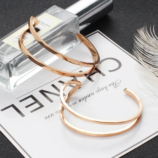 Gold Gray Double-Band Open Cuff Bracelet 5