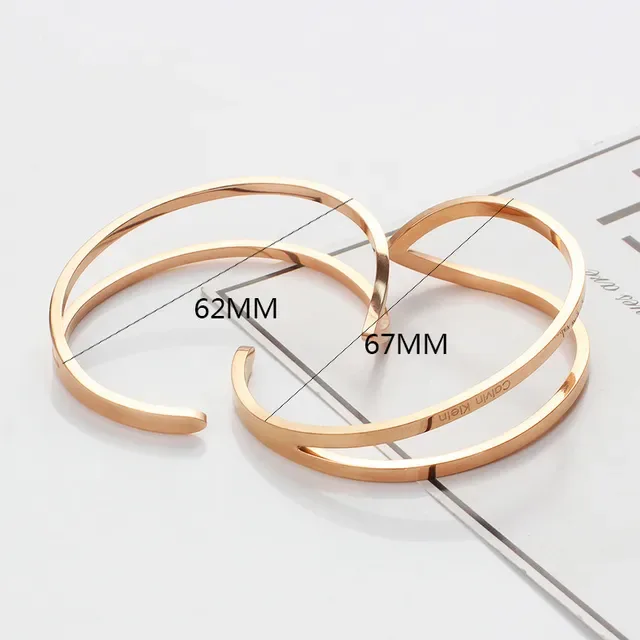 Gold Gray Double-Band Open Cuff Bracelet 6