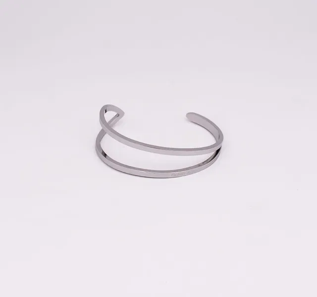 Gold Gray Double-Band Open Cuff Bracelet 10