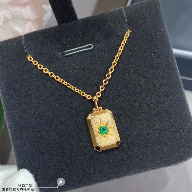 Gold Green Chain Gemstone Pendants Necklace 3