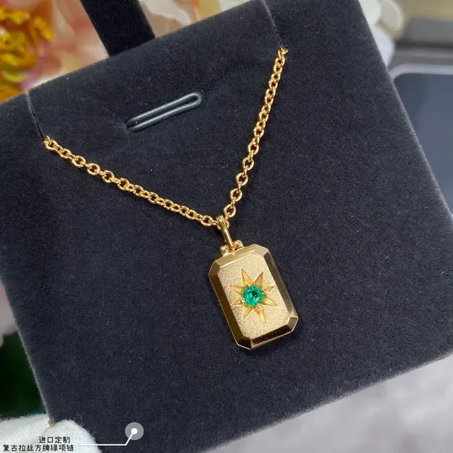 Gold Green Chain Gemstone Pendants Necklace 5