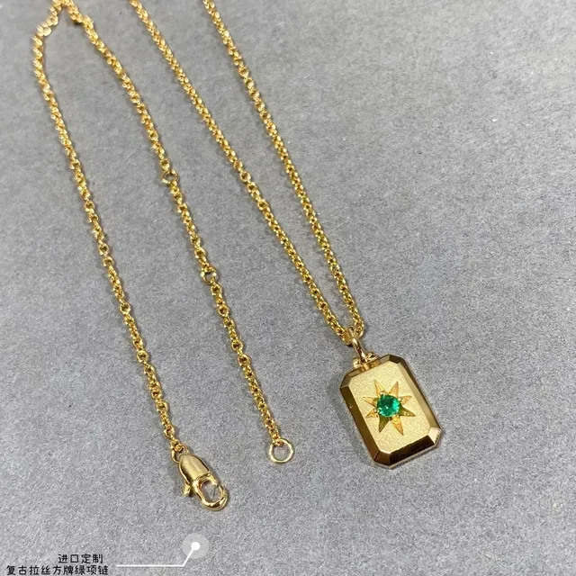 Gold Green Chain Gemstone Pendants Necklace 6