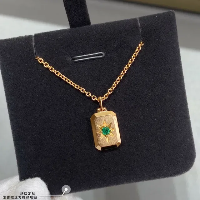 Gold Green Chain Gemstone Pendants Necklace 7