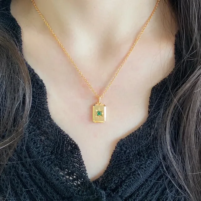 Gold Green Chain Gemstone Pendants Necklace 8