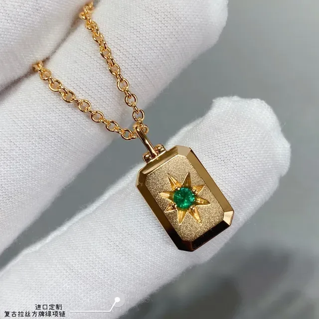 Gold Green Chain Gemstone Pendants Necklace 9
