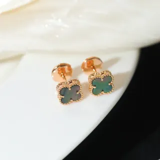 Gold Green Clover-Shaped Beaded Border Earrings
