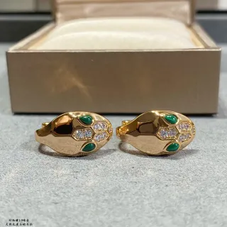 Gold Green Snake-Head Motif Metal Earrings