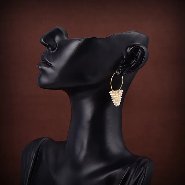 Gold Hoop Pearl Heart Dangling Earrings 4