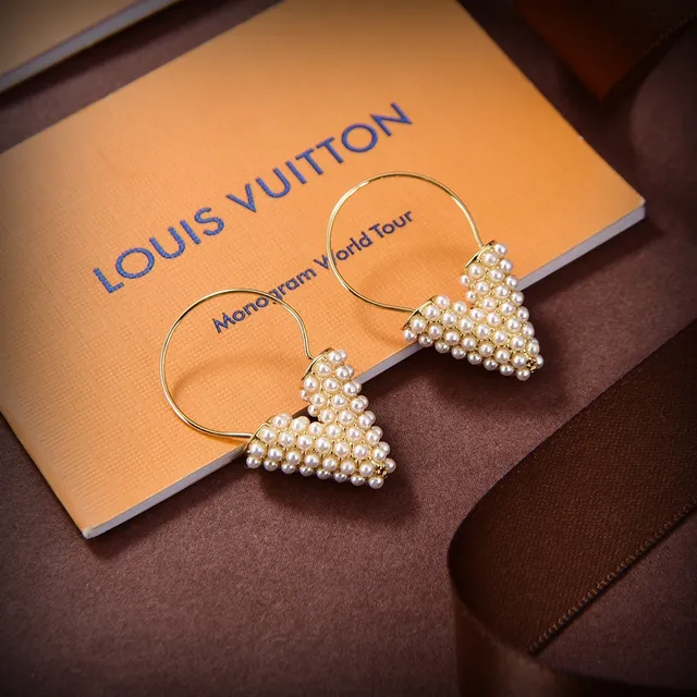 Gold Hoop Pearl Heart Dangling Earrings 6