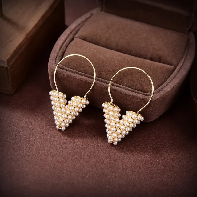Gold Hoop Pearl Heart Dangling Earrings 9