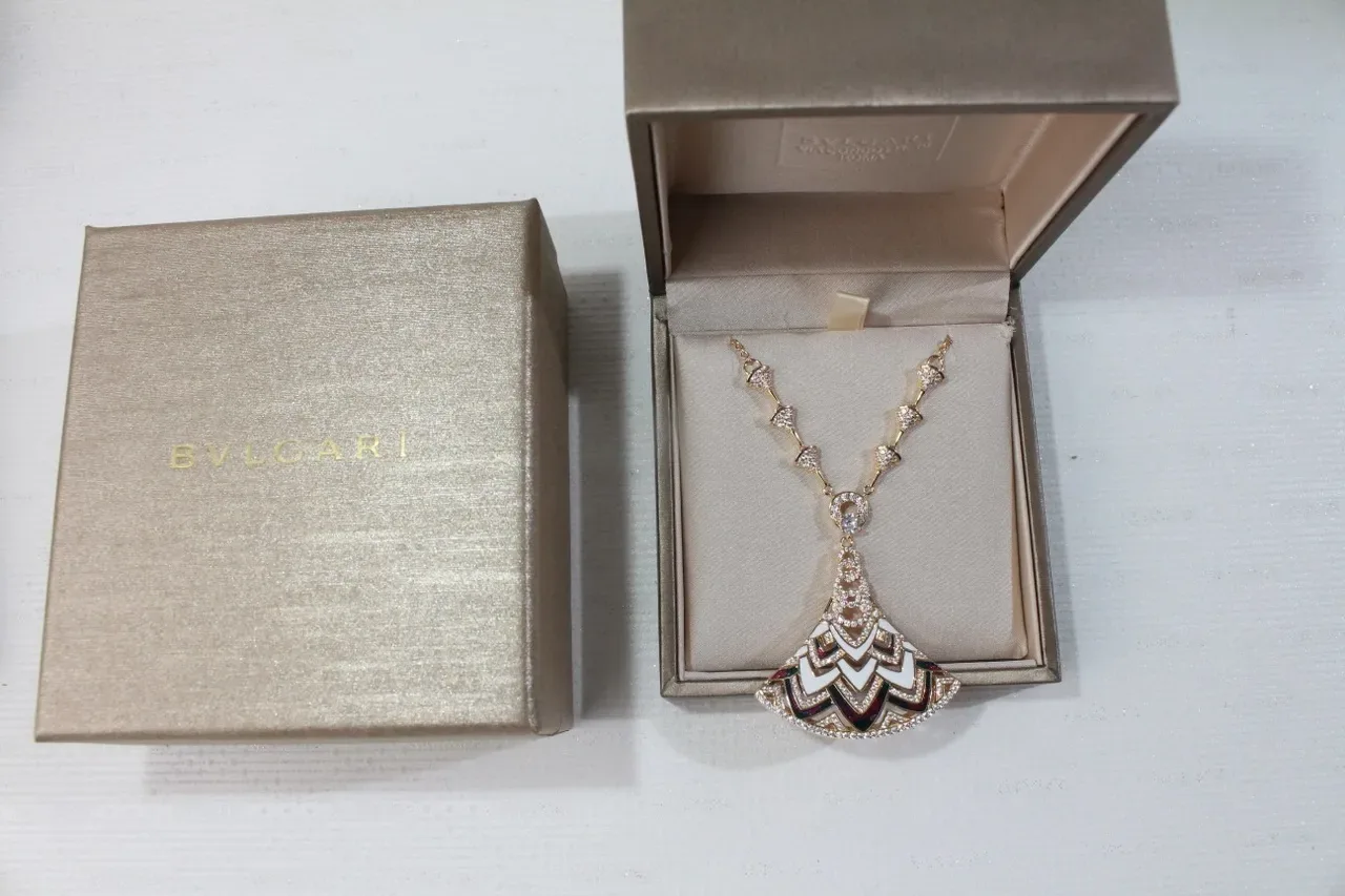Gold Multicolor Enamel Geometric Pendant Necklace 2