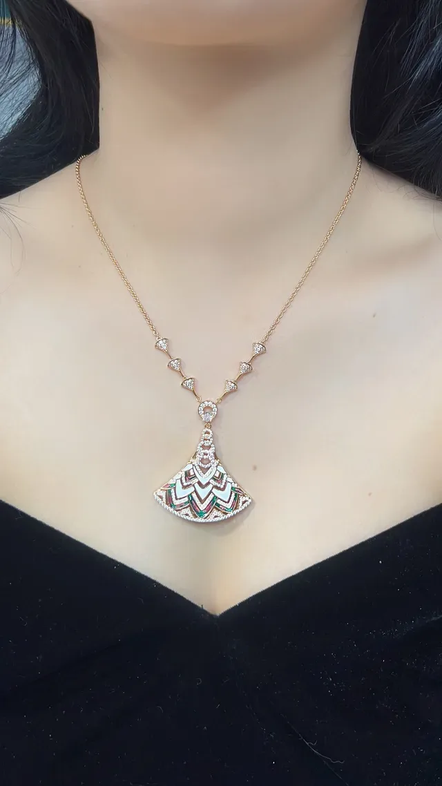 Gold Multicolor Enamel Geometric Pendant Necklace 8