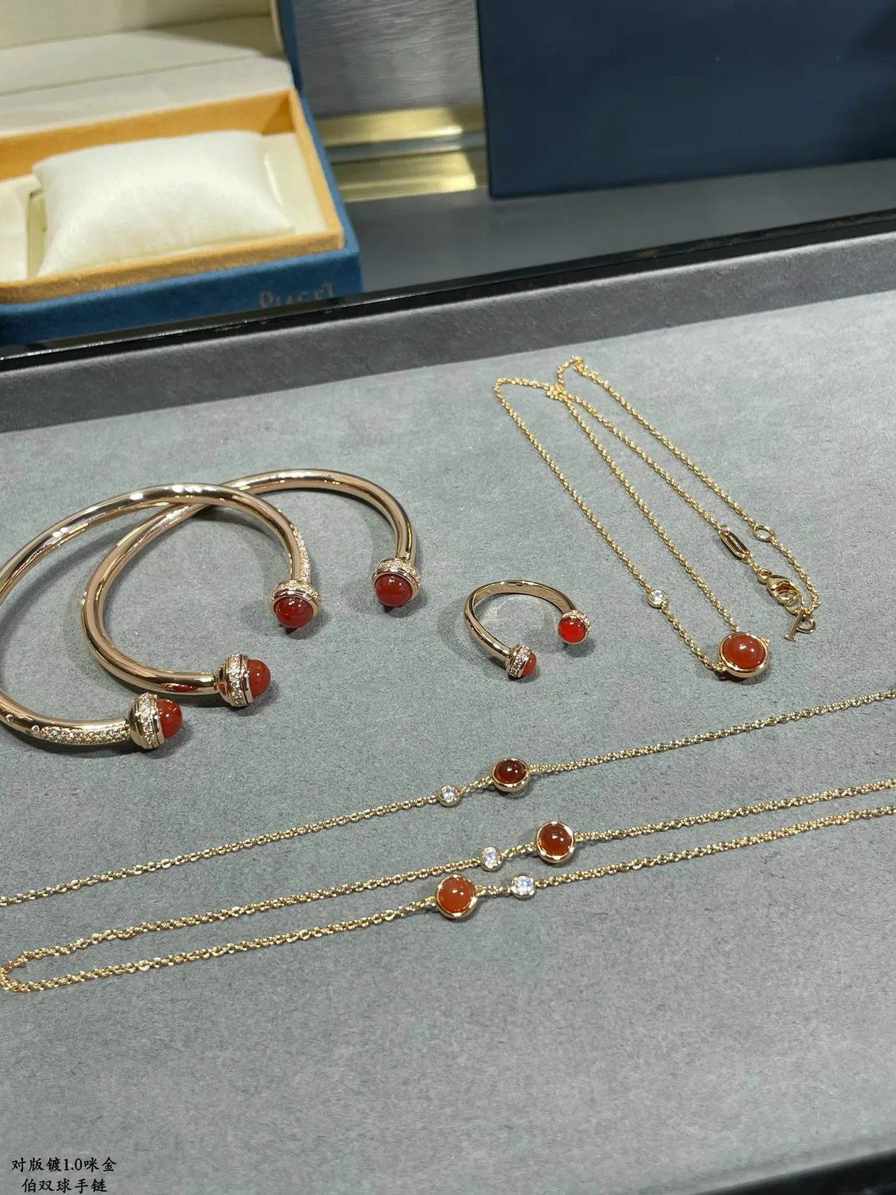 Gold Orange Double-Chain Cabochon-Set Spheres Bracelet 3