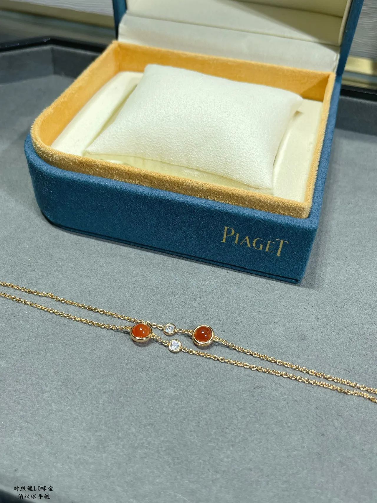 Gold Orange Double-Chain Cabochon-Set Spheres Bracelet 4