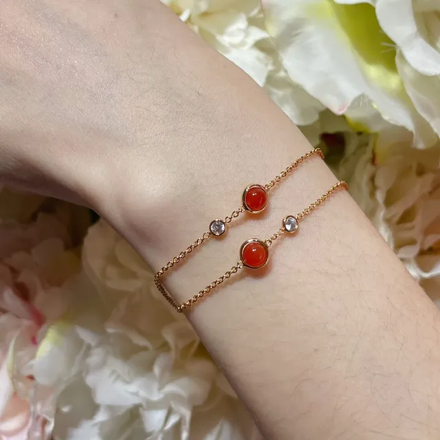 Gold Orange Double-Chain Cabochon-Set Spheres Bracelet 9