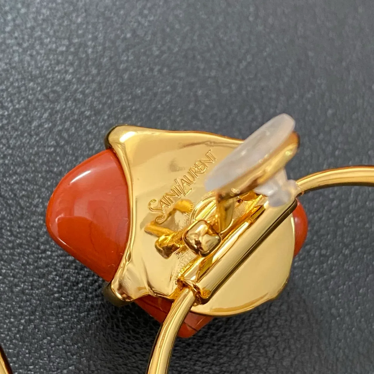 Gold Orange Hoop Cabochon-Set Earrings 4