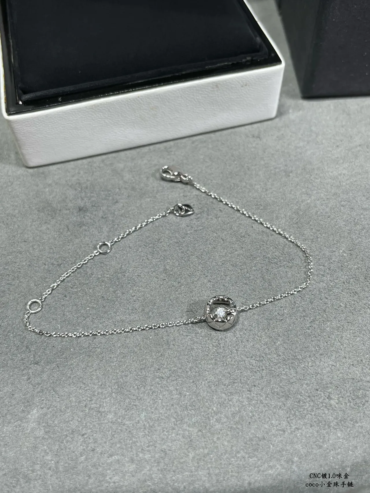 Gold Orange Thin Chain Round Pendant Bracelet 5