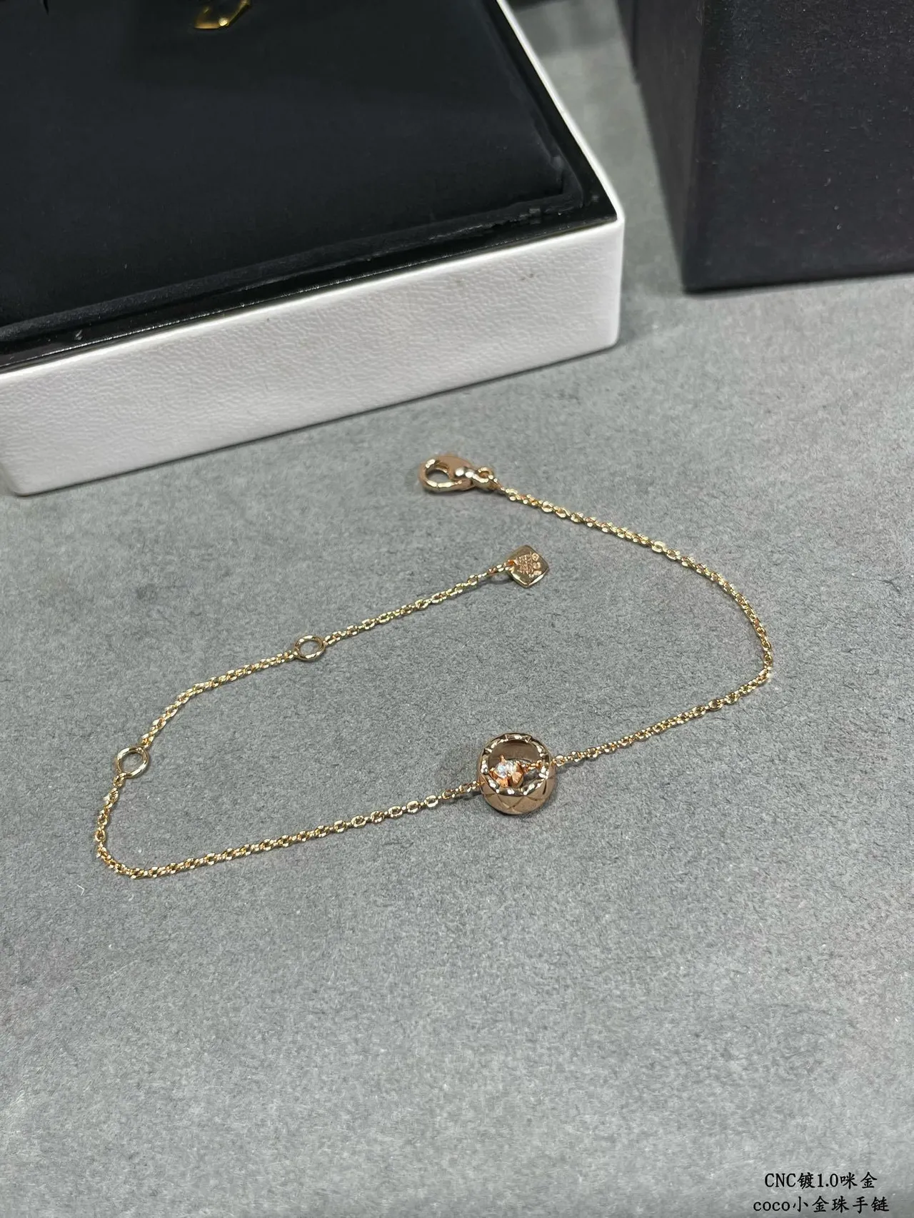 Gold Orange Thin Chain Round Pendant Bracelet 6
