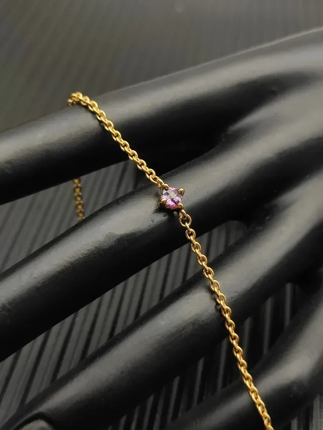 Gold Purple Rope Chain Single Faceted Gemstone Bracelet 6